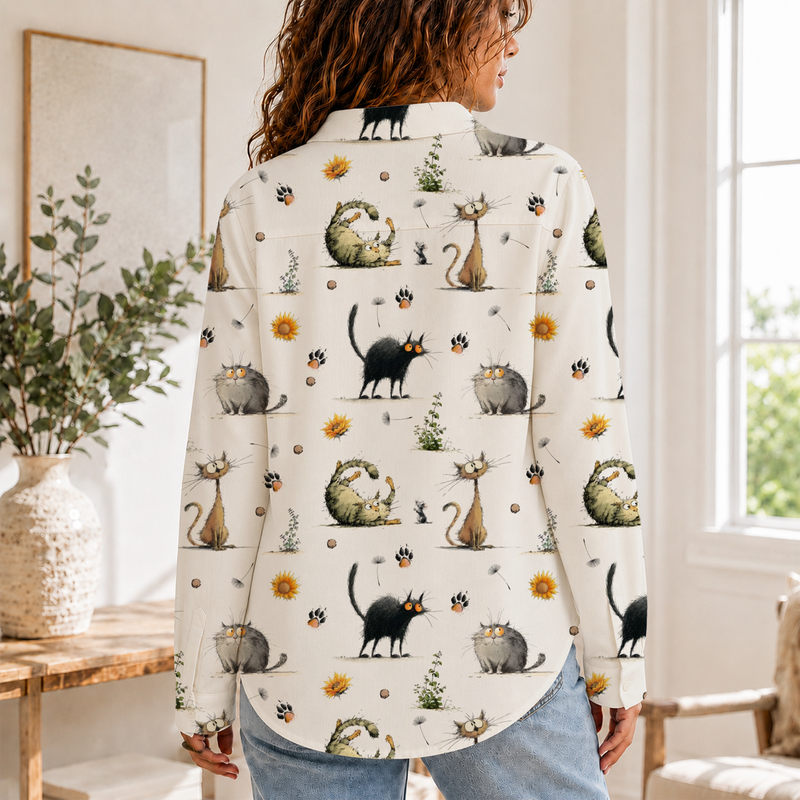 Whimsical Cat Blouse Shirt | Cute Gift For Cat Lovers