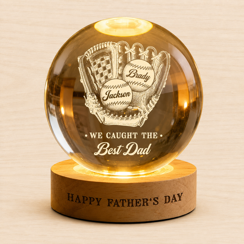 Personalized Baseball Dad Crystal Ball Lamp | Father’s Day Gift for Baseball Lovers
