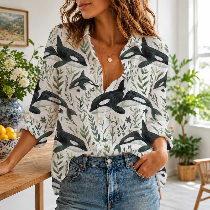 Orca Whale Women Blouse Shirt | Gift For Ocean Lovers