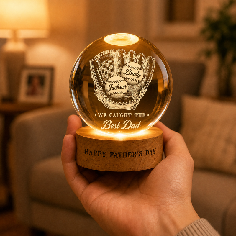 Personalized Baseball Dad Crystal Ball Lamp | Father’s Day Gift for Baseball Lovers