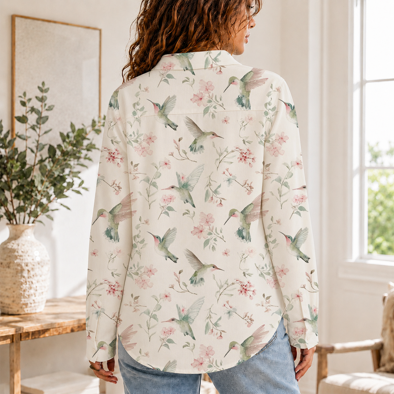 Hummingbird Floral Women Blouse Shirt | Gift For Bird Lovers