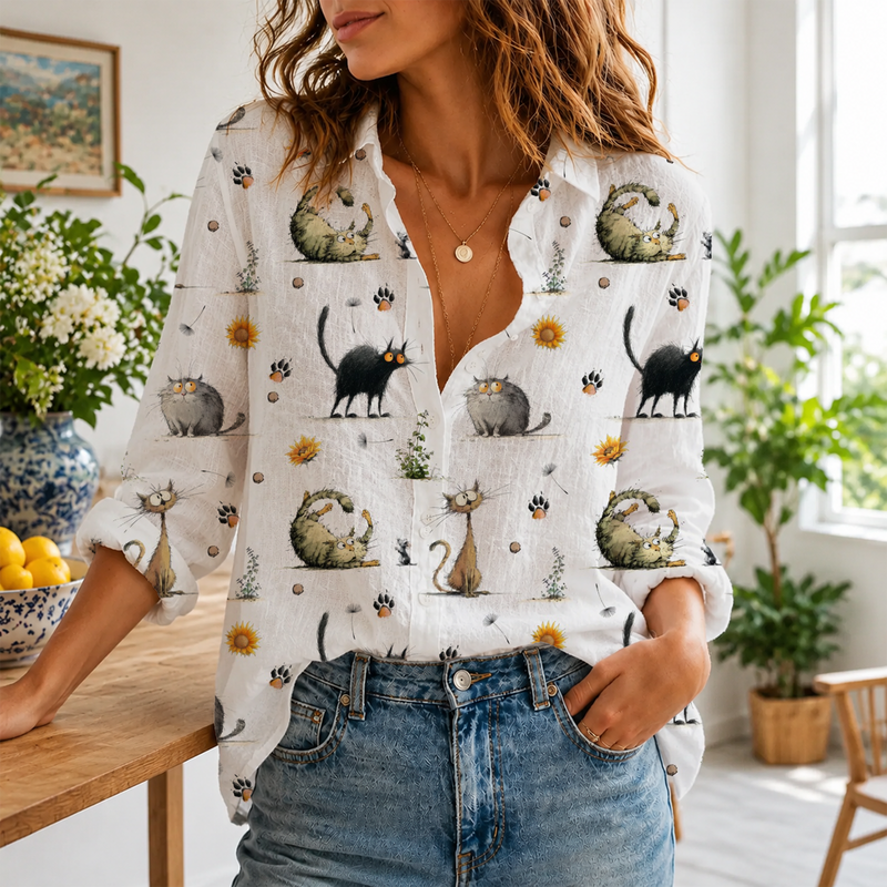Whimsical Cat Blouse Shirt | Cute Gift For Cat Lovers