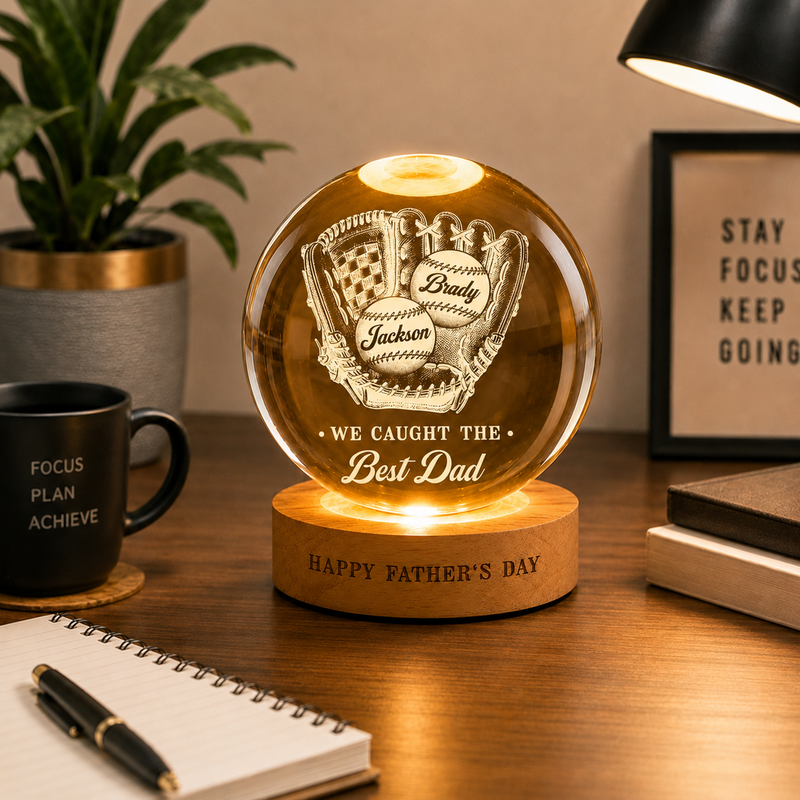 Personalized Baseball Dad Crystal Ball Lamp | Father’s Day Gift for Baseball Lovers