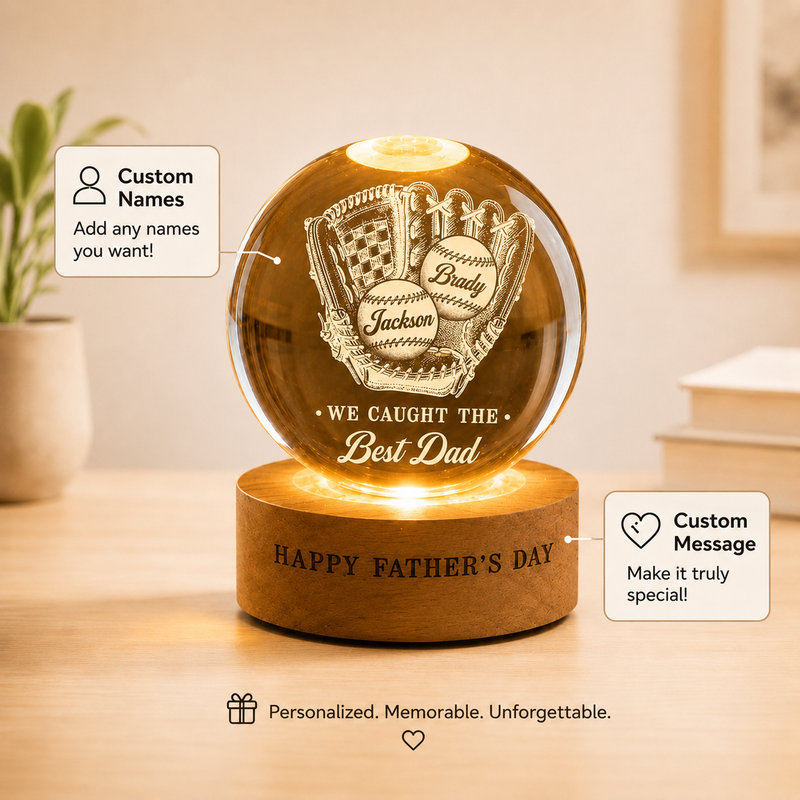 Personalized Baseball Dad Crystal Ball Lamp | Father’s Day Gift for Baseball Lovers
