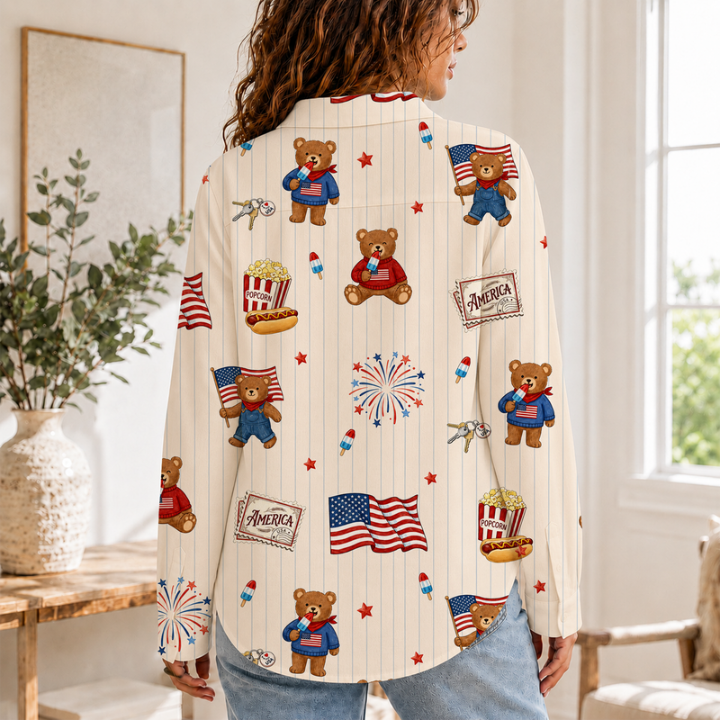 Vintage Bear 4th Of July Blouse Shirt | Cute Patriotic Shirt For Women
