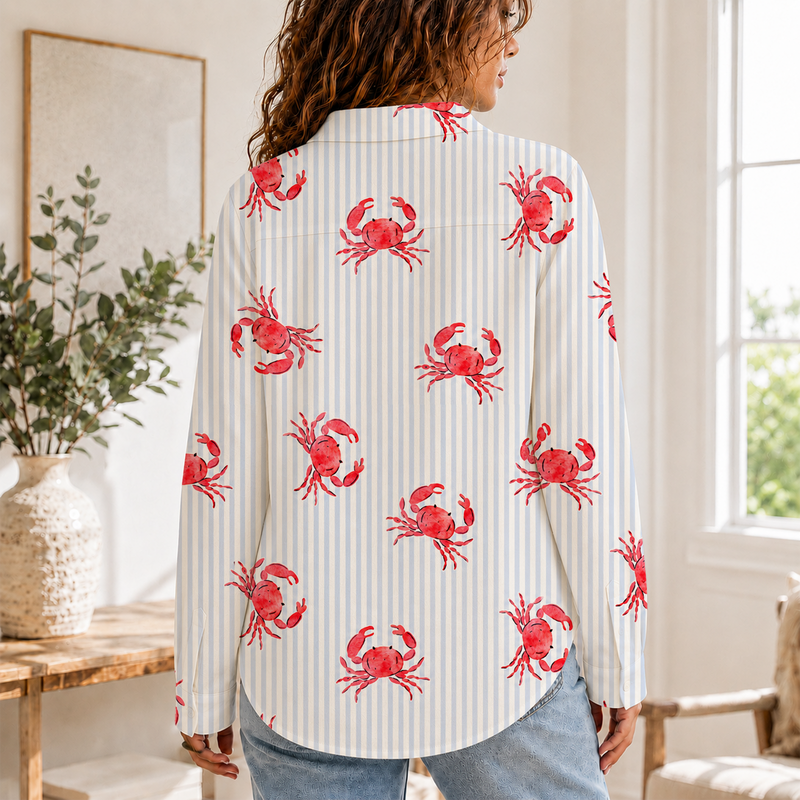 Crab Stripes Summer Blouse Shirt | Gift For Beach Lovers