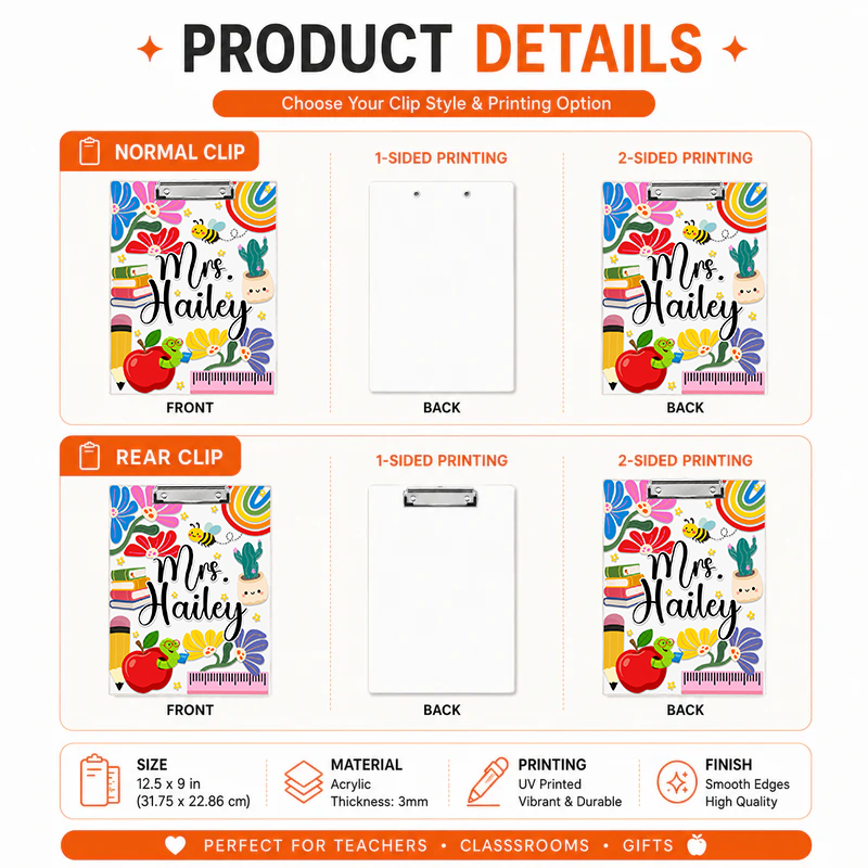 Custom Acrylic Paper Clipboard, Back To School Gift for Teachers