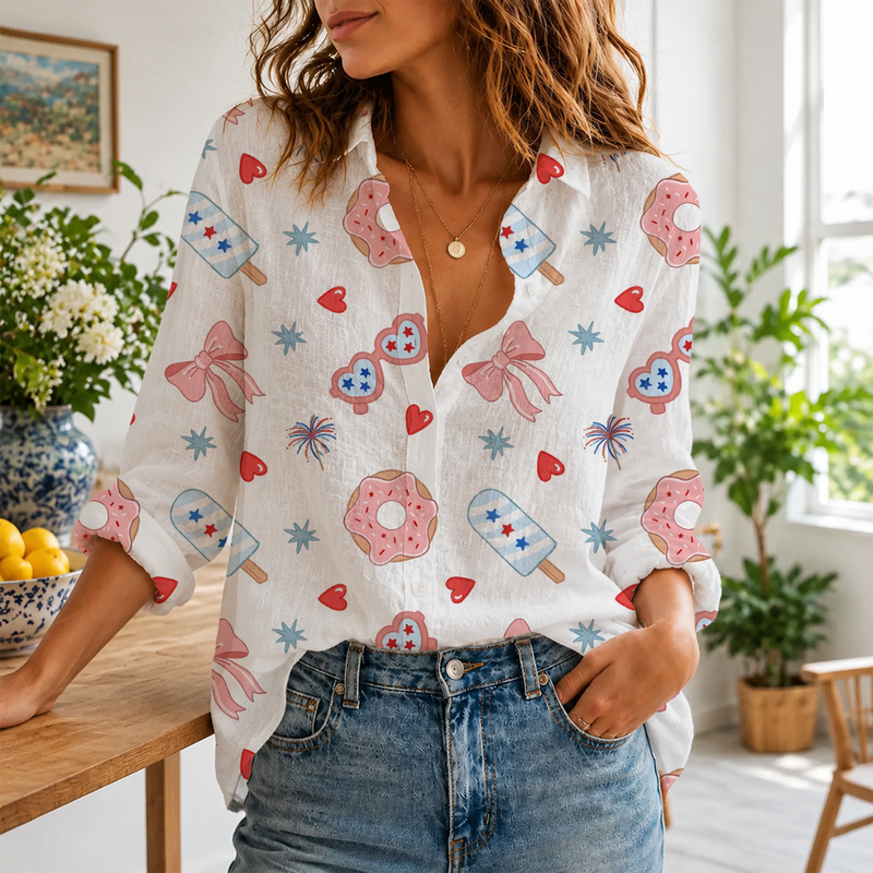 Patriotic Bow Women Blouse Shirt | Gift For 4th of July