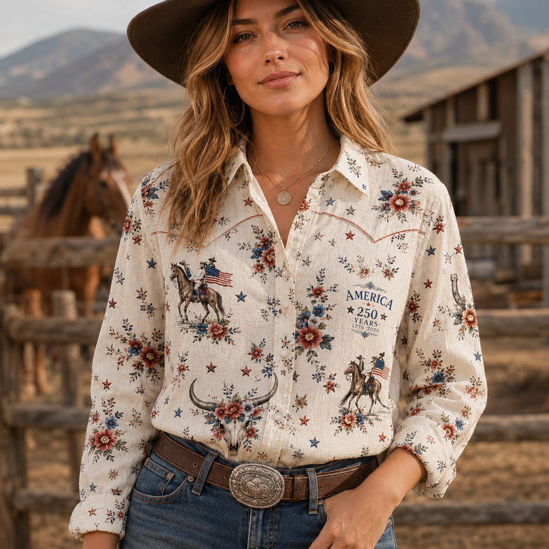 Western America 250 Women Blouse Shirt | Gift For Patriotic Women