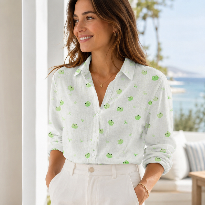 Cute Frog Print Women Blouse Shirt | Gift For Frog Lovers