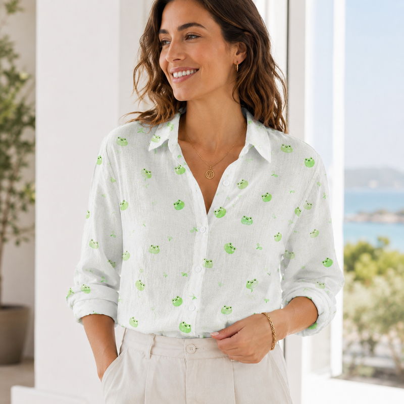 Cute Frog Print Women Blouse Shirt | Gift For Frog Lovers