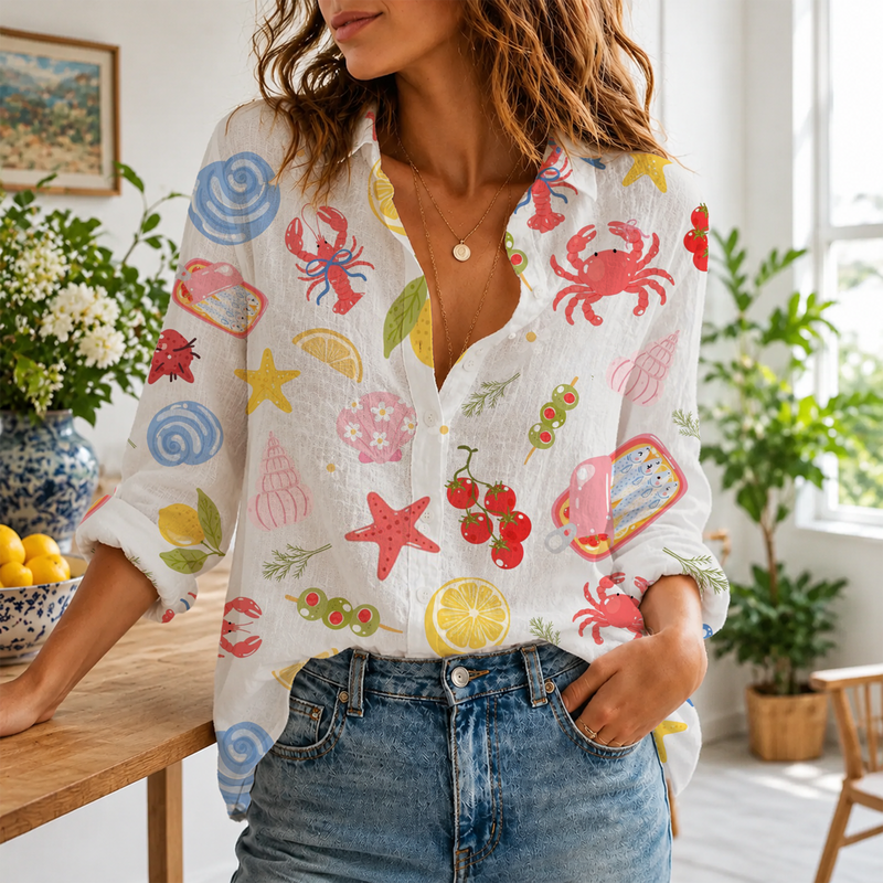 Coastal Seafood Summer Blouse Shirt | Gift For Beach Food Lovers