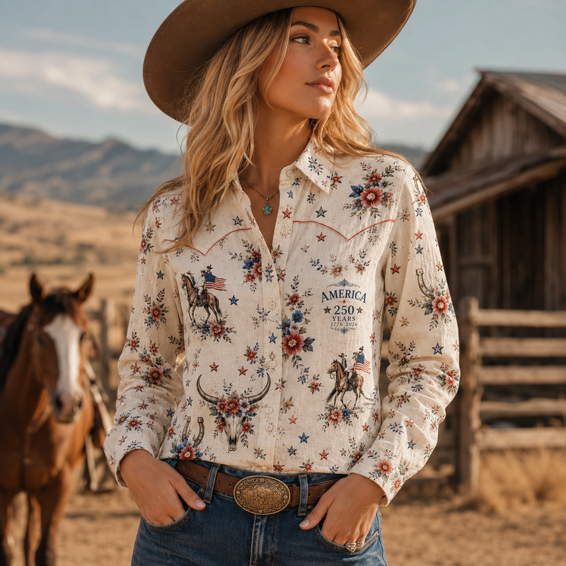 Western America 250 Women Blouse Shirt | Gift For Patriotic Women