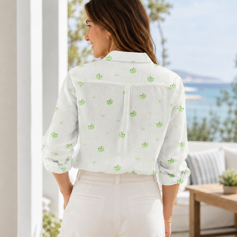 Cute Frog Print Women Blouse Shirt | Gift For Frog Lovers