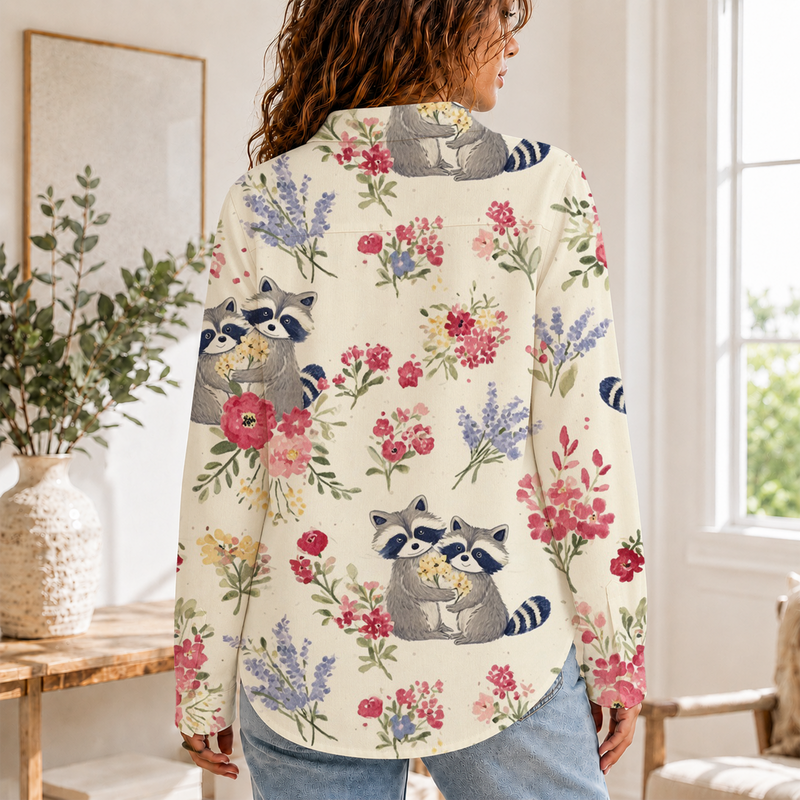 Raccoon Floral Women Blouse Shirt | Gift For Animal Lovers