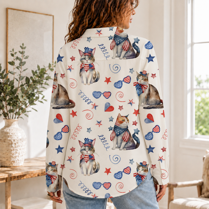 Cute Cat 4th Of July Blouse Shirt | Gift For Cat Lovers