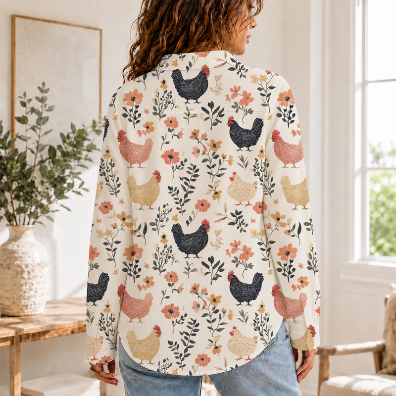 Rustic Chicken Floral Spring Blouse Shirt | Gift For Chicken Lovers