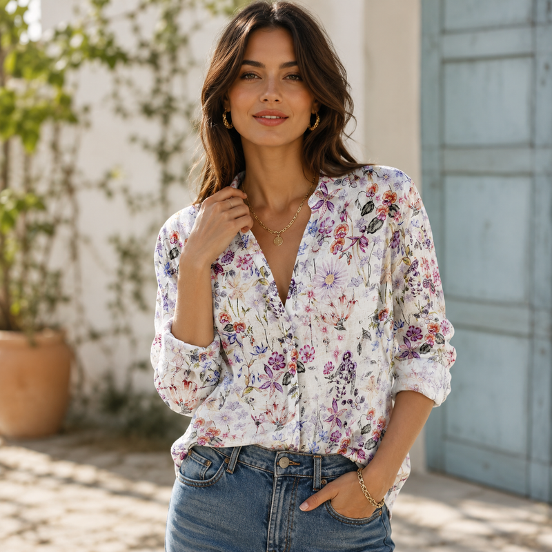Purple Wildflower Women Blouse Shirt | Gift For Floral Lovers