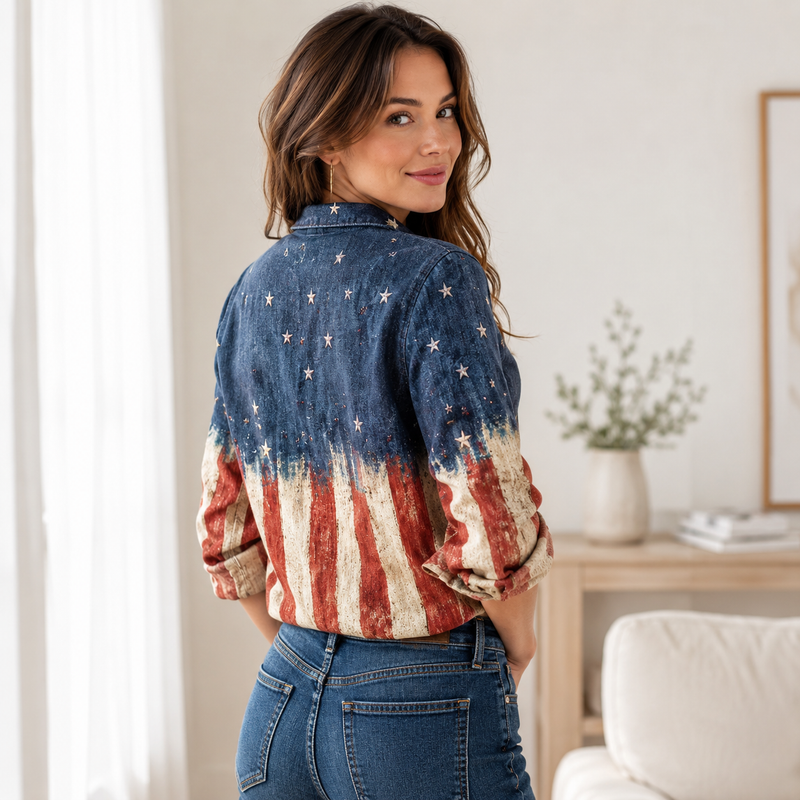 America 250 Years Flag Women Blouse Shirt | Gift For Patriotic Women