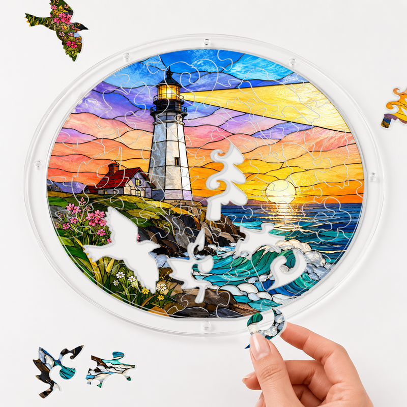 Lighthouse Acrylic Puzzle Suncatcher, Coastal Window Hanging Decor, Gift for Ocean Lovers