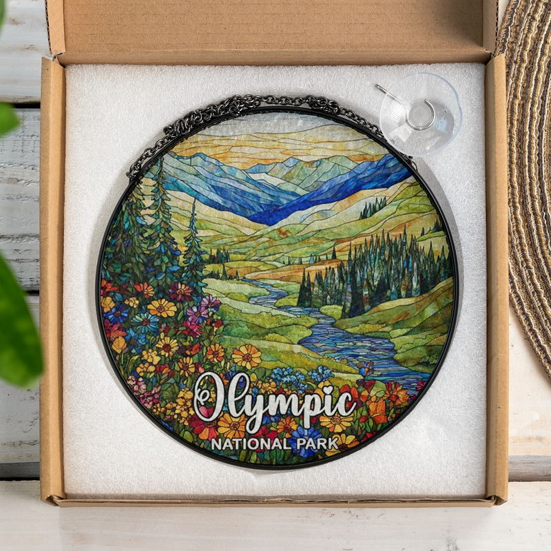 Olympic National Park Stained Glass Suncatcher, Window Hanging Decor, Gift for Nature Lovers