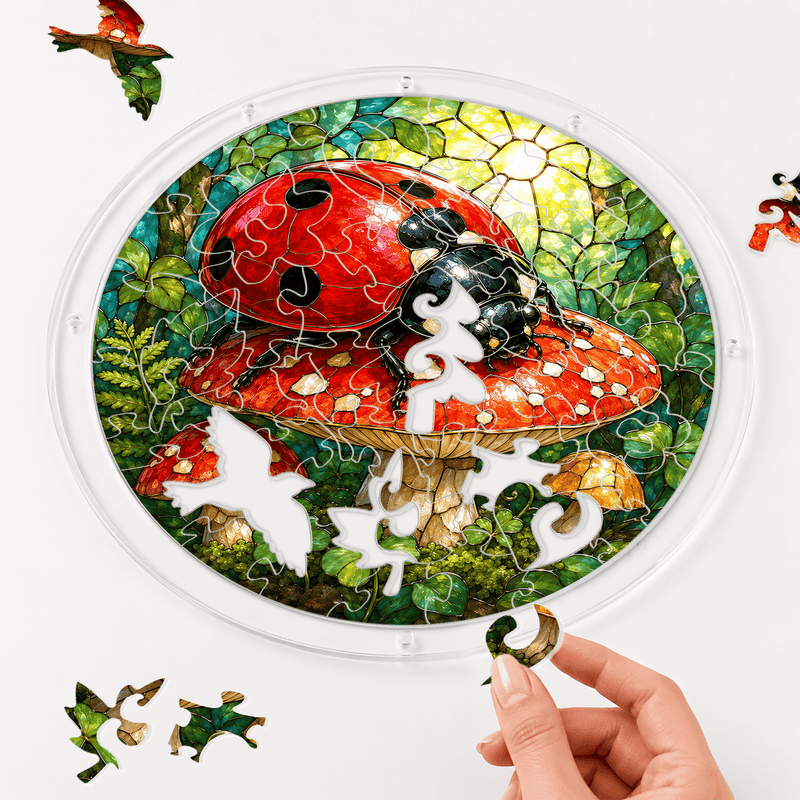 Ladybug Acrylic Puzzle Suncatcher, Stained Glass Window Decor, Gift for Nature Lovers