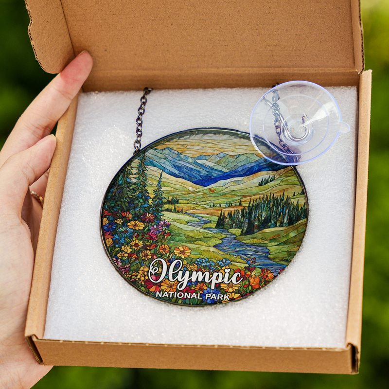 Olympic National Park Stained Glass Suncatcher, Window Hanging Decor, Gift for Nature Lovers