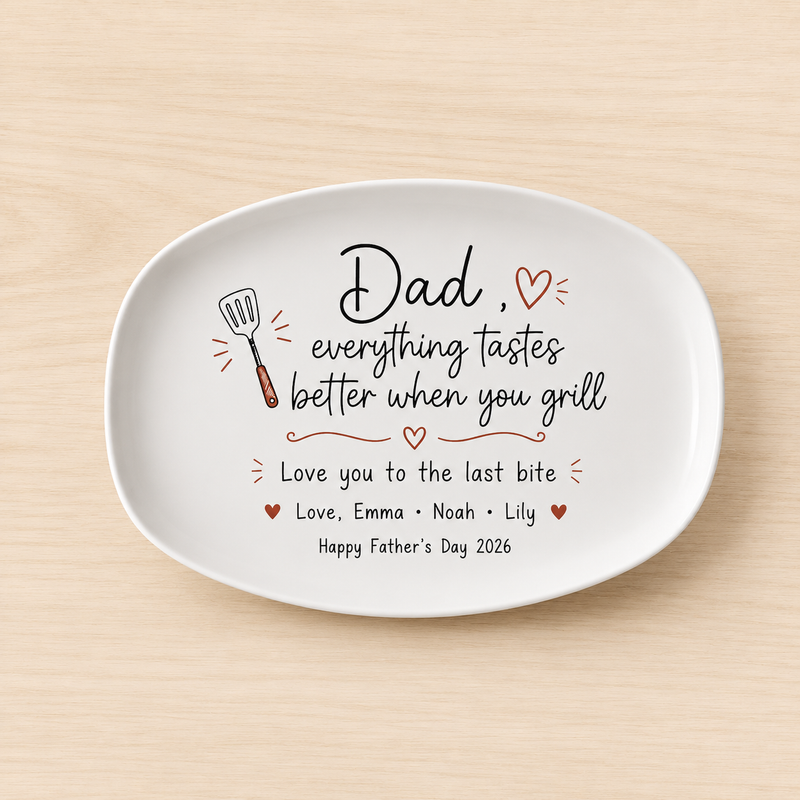 Personalized Dad Grill Plate – Father’s Day BBQ Serving Platter Gift from Kids