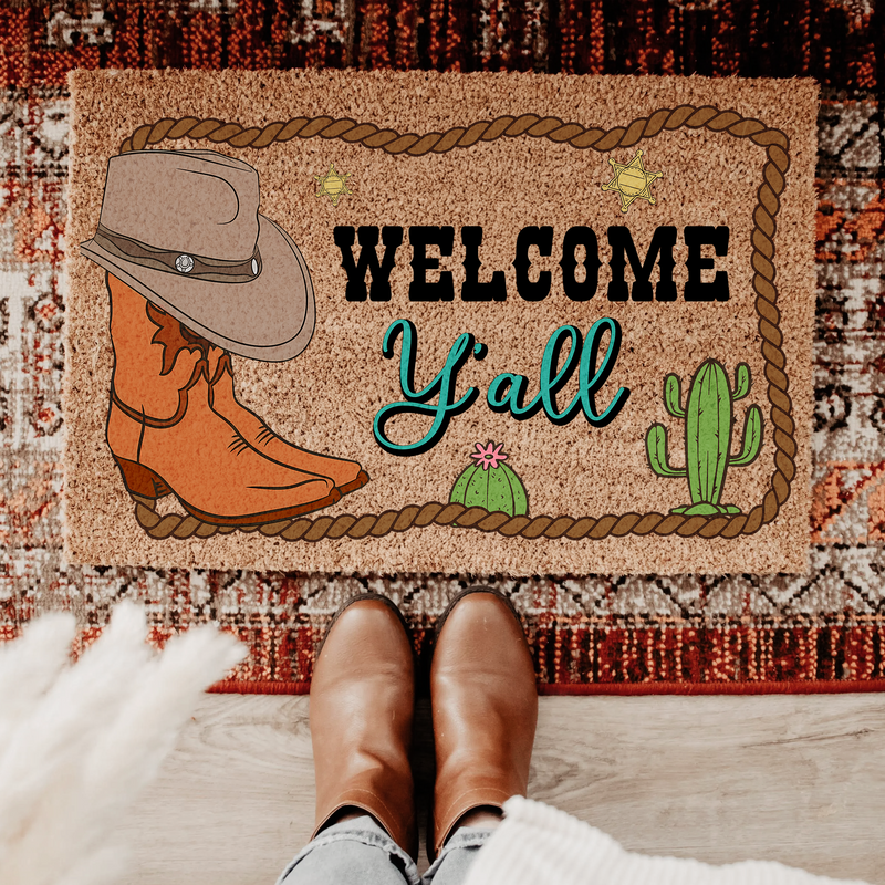 Western Welcome Y’all Doormat | Gift For Cowgirl Decor Lovers