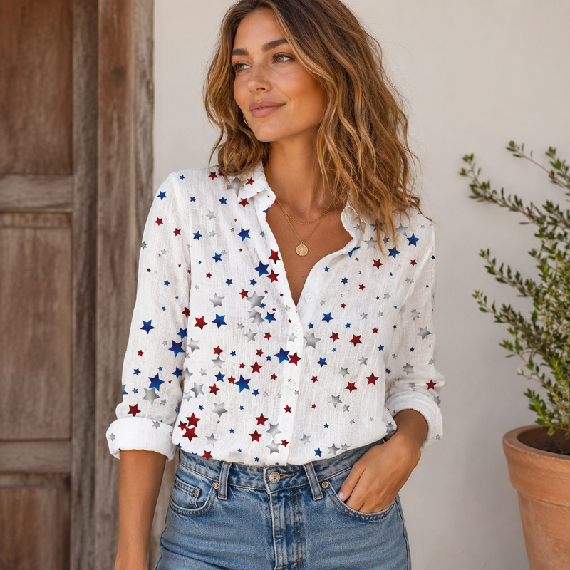 Patriotic Star Scatter Women Blouse Shirt | Gift For American Women