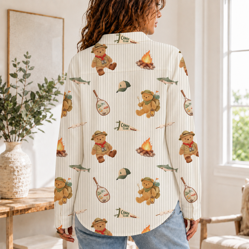 Camping Bear Women Blouse Shirt | Gift For Nature Lovers