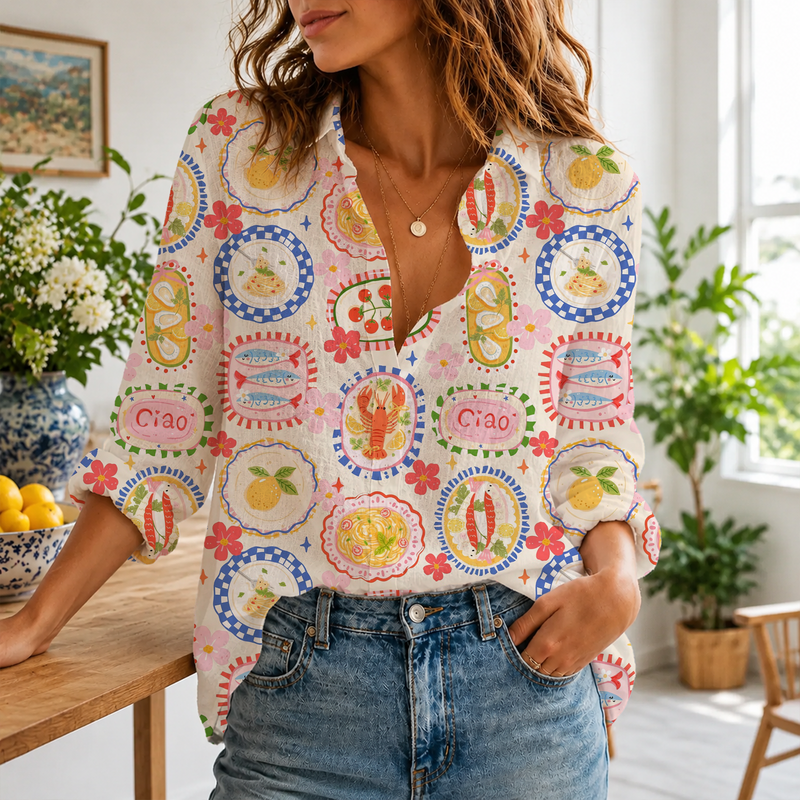 Italian Food Boho Summer Blouse | Gift For Food Lovers