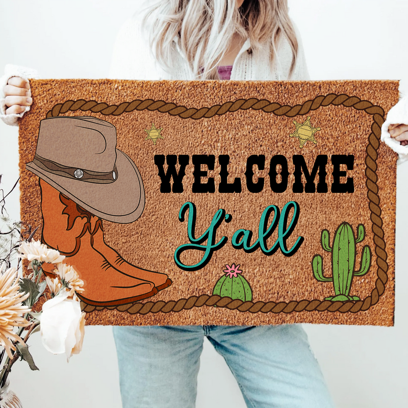Western Welcome Y’all Doormat | Gift For Cowgirl Decor Lovers