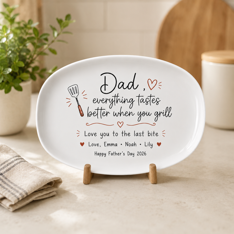 Personalized Dad Grill Plate – Father’s Day BBQ Serving Platter Gift from Kids