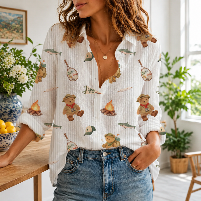 Camping Bear Women Blouse Shirt | Gift For Nature Lovers