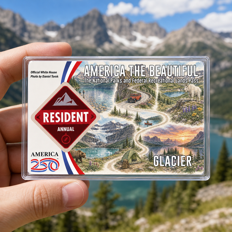 Glacier Map National Park Pass Sleeve – America the Beautiful Card Cover for Hikers & Travel Lovers