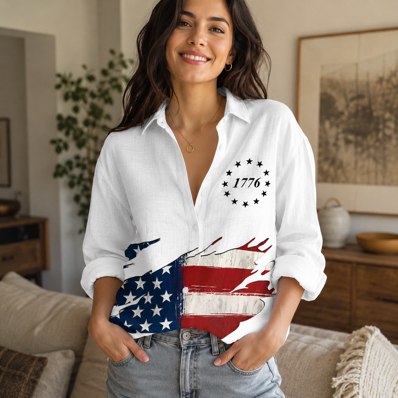 Distressed 1776 American Flag Blouse Shirt | Gift For Patriots