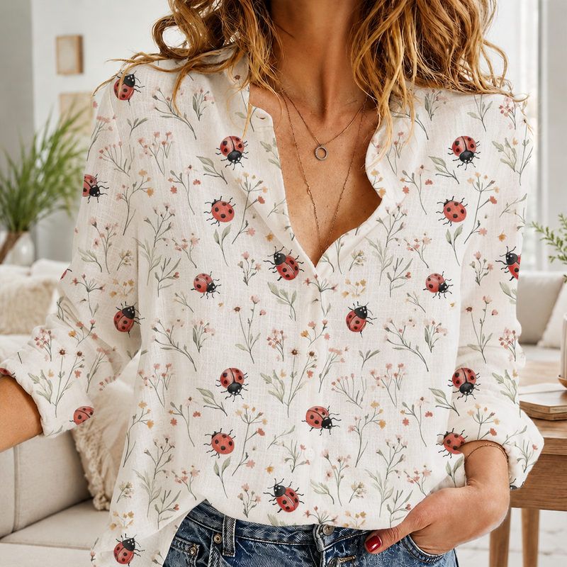 Ladybug Botanical Women Blouse Shirt | Gift For Nature Lovers