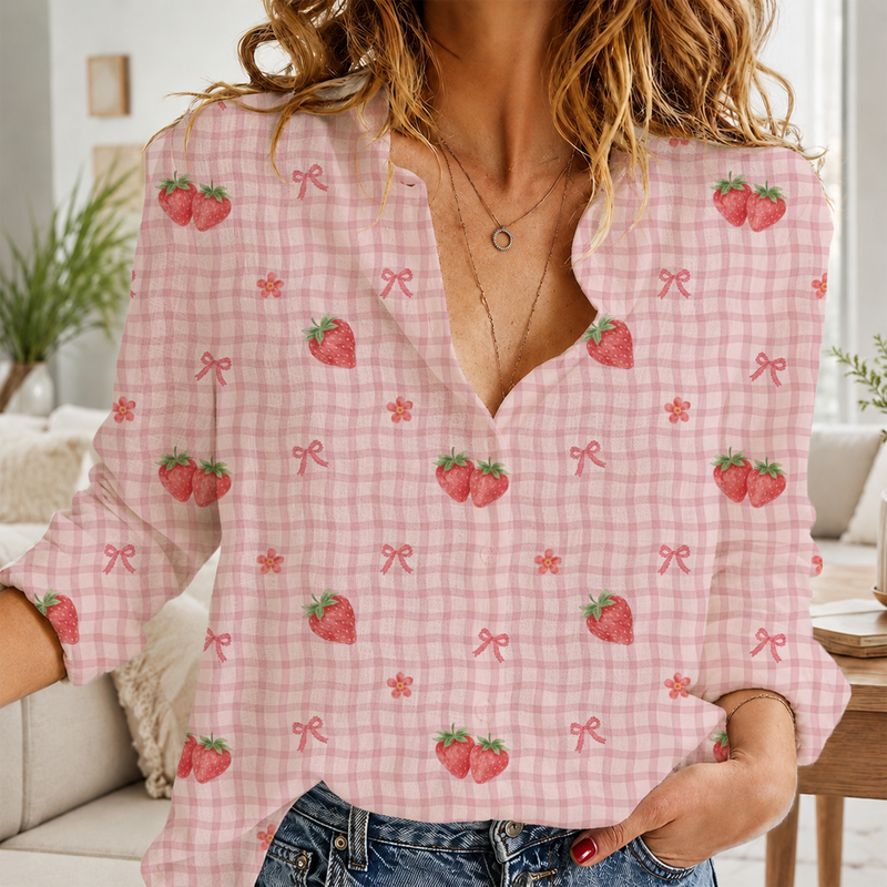 Strawberry Gingham Women Blouse Shirt | Gift For Strawberry Lovers