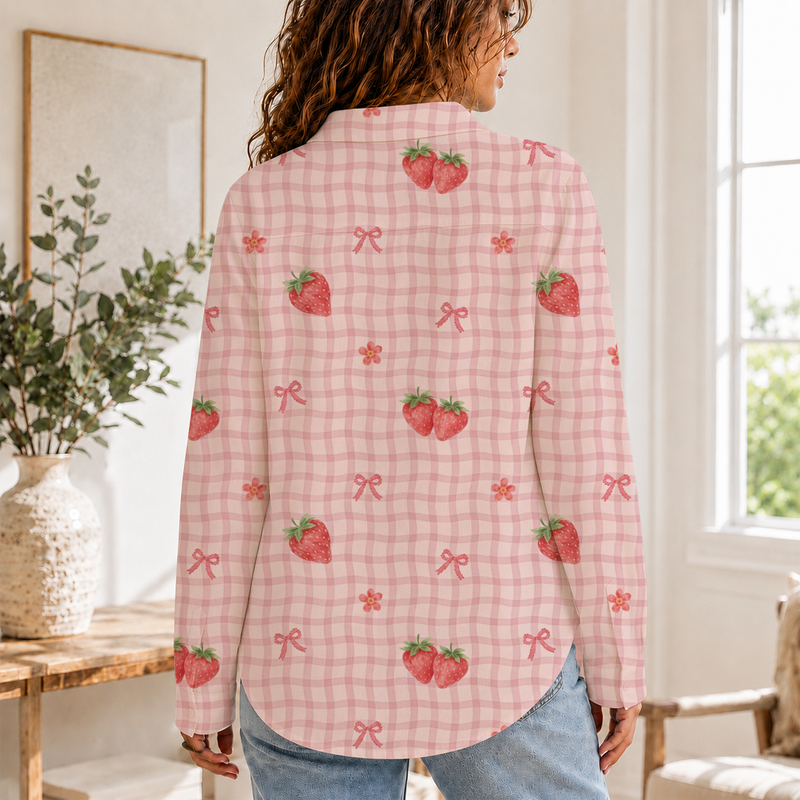 Strawberry Gingham Women Blouse Shirt | Gift For Strawberry Lovers