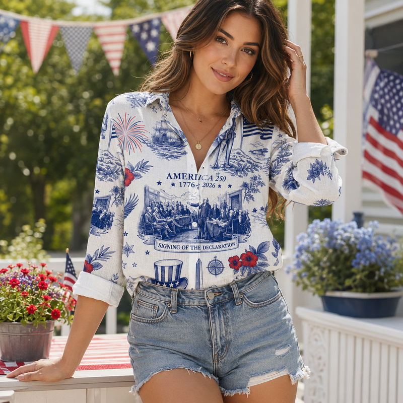 America 250 Toile Women Blouse Shirt | Gift For Patriotic Women