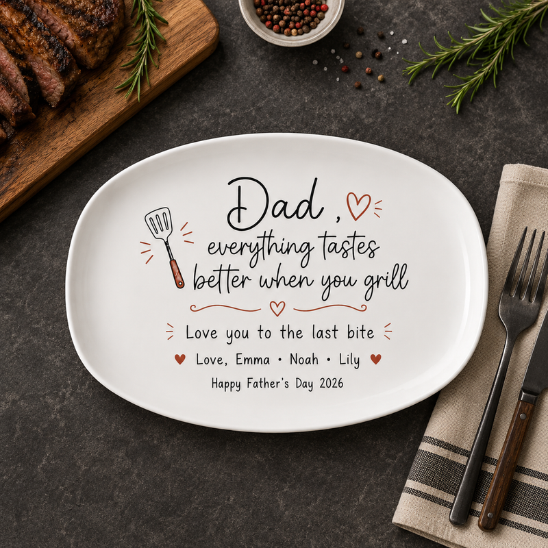 Personalized Dad Grill Plate – Father’s Day BBQ Serving Platter Gift from Kids