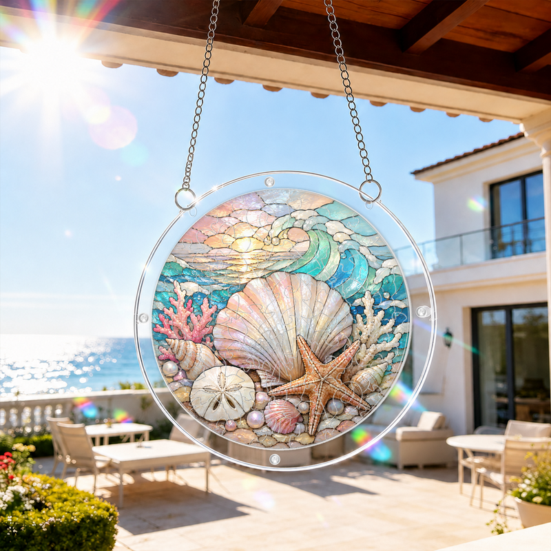 Seashell Acrylic Puzzle Suncatcher, Coastal Window Hanging Decor, Gift for Beach Lovers