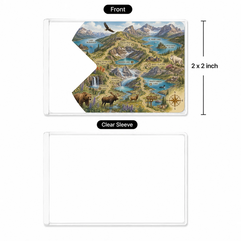 Glacier Map National Park Pass Sleeve | Gift For Hikers & Travel Lovers | Pass Protector