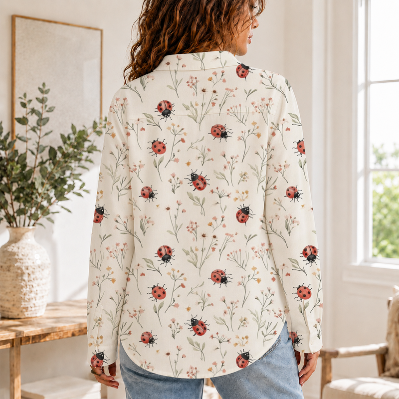 Ladybug Botanical Women Blouse Shirt | Gift For Nature Lovers