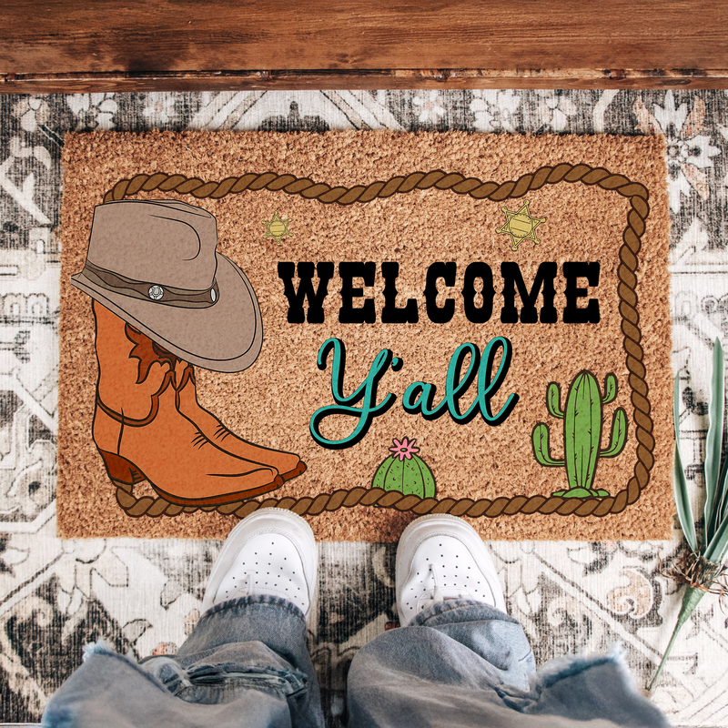 Western Welcome Y’all Doormat | Gift For Cowgirl Decor Lovers