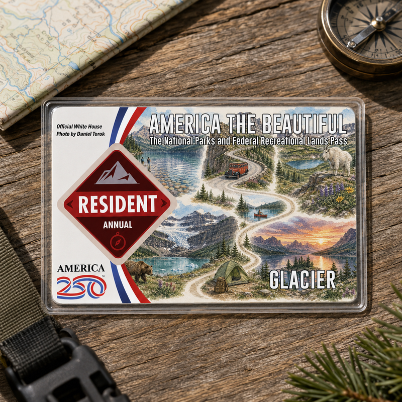 Glacier Map National Park Pass Sleeve – America the Beautiful Card Cover for Hikers & Travel Lovers
