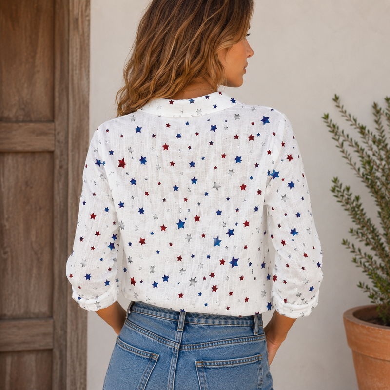 Patriotic Star Scatter Women Blouse Shirt | Gift For American Women