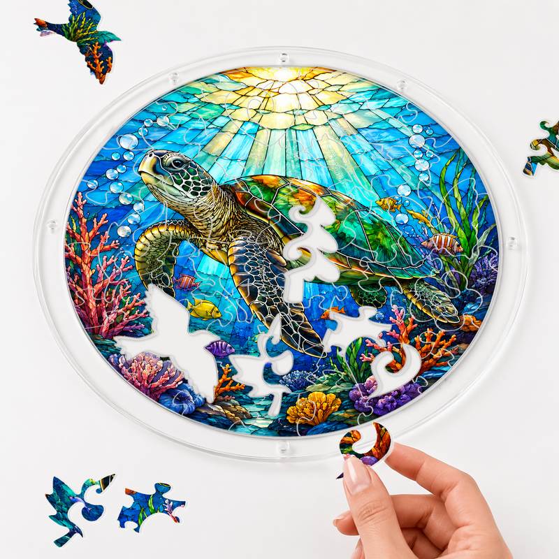 Sea Turtle Acrylic Puzzle Suncatcher, Ocean Window Hanging Decor, Gift for Turtle Lovers