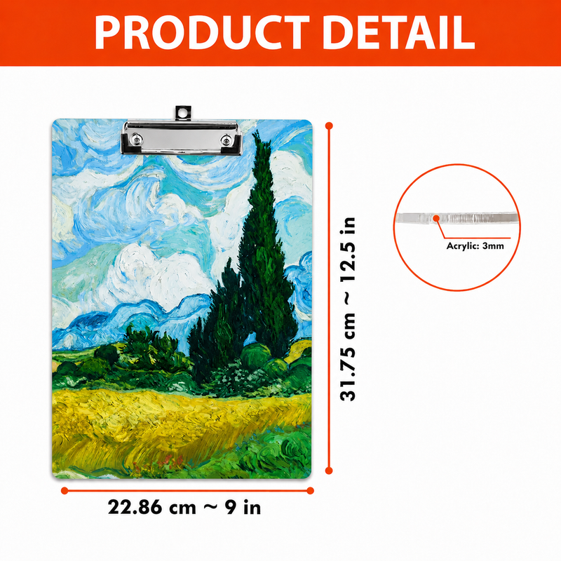 Acrylic Paper Clipboard Van Gogh Vintage for Teachers | Durable Clear Clipboard for Office & School Supplies